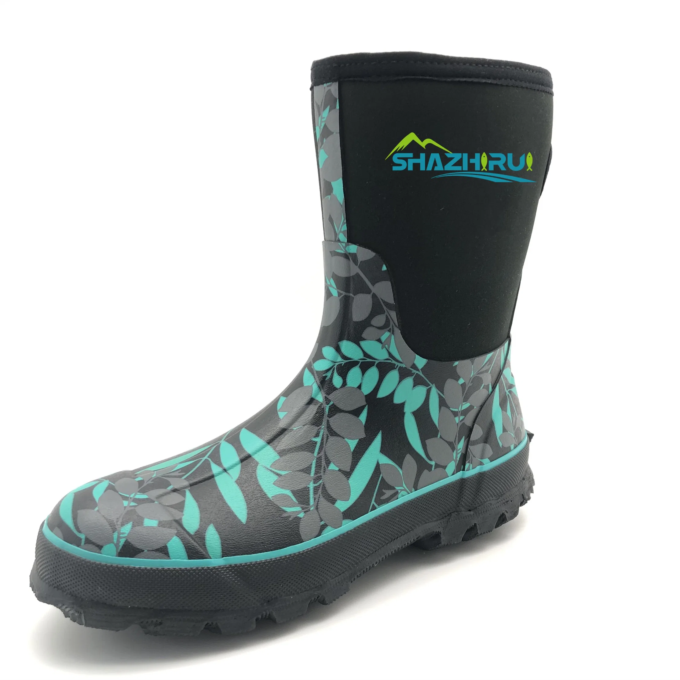 Ladies MID-Calf Flower Print Neoprene Rain Boots for Garden