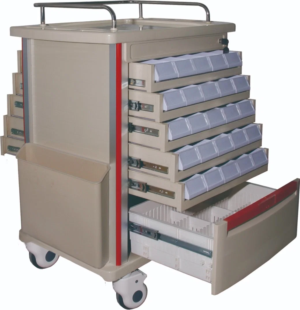 Hospital Furniture ABS & Aluminum Medicine Trolley with Central Locks