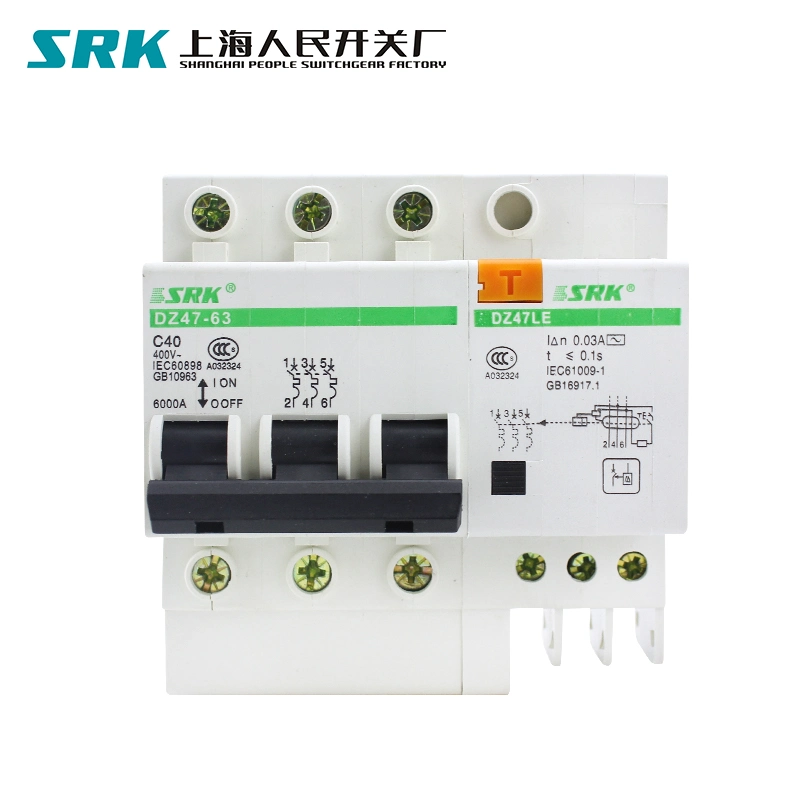 Dz47le-63 4p 40A Small Earth Leakage Circuit Breaker Household Leakage Protector RCBO