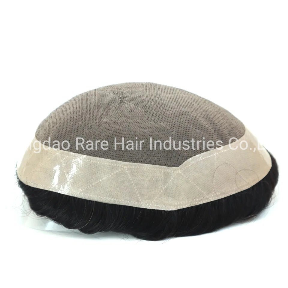 100% Human Hair Mono Toupee Mens Wig Hair Replacement Fine Mono Lace with Polyskin Hair Pieces