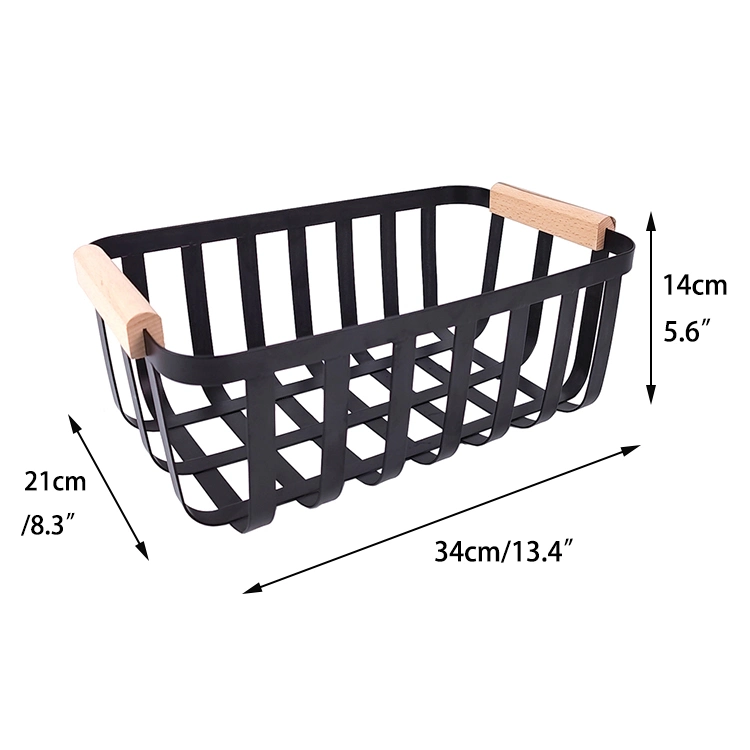 Kitchen Pantry Bathroom Countertop Organizer Bin Wooden Handle Space Saving Organizer Metal Iron Storage Basket Black Wre Basket