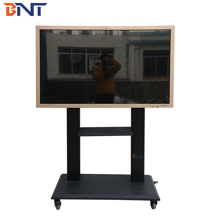 Mobile TV Floor Stand Cart with Shelf for Most of 58"-86" Tvs Glass TV Floor Stand with Swivel and Height Adjustment