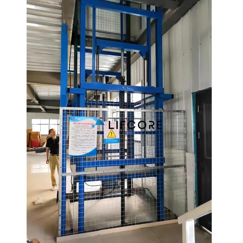 Lifcore Electric Guide Rail Platform Vertical Goods Lift Warehouse Hydraulic Cargo Elevator