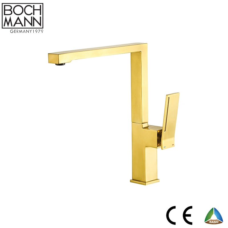 Gold Color Square Shape High Water Mixer for Top Counter Basin