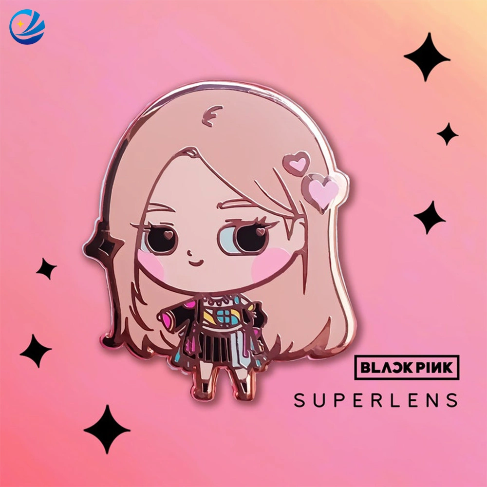 Pin Maker Custom Hard Metal Korean Cute Girl Lapel Pin Badge Black Nickel Plated Kpop Idol Group Black Pink Beauty Enamel Pin