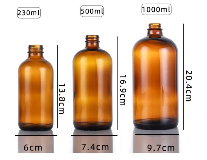 250 500ml Brown Boston Pump Head Spray Gun 30 60ml Spray Dropper Bottle Brown Oral Liquid Essential Oil Glass Bottle