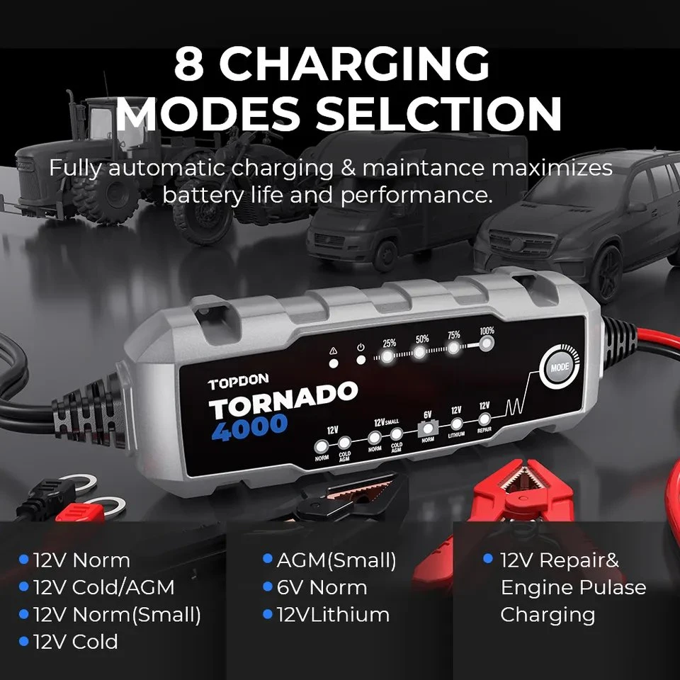 Topdon EU USA Australien Stock T4000 Marine Lithium Fast Smart AA WIEDERAUFLADBAR AAA 8 STUFE 70 AMP 24V 30A 220V Stromkreis Verstellbares Volt-Batterie Starte Ladegerät