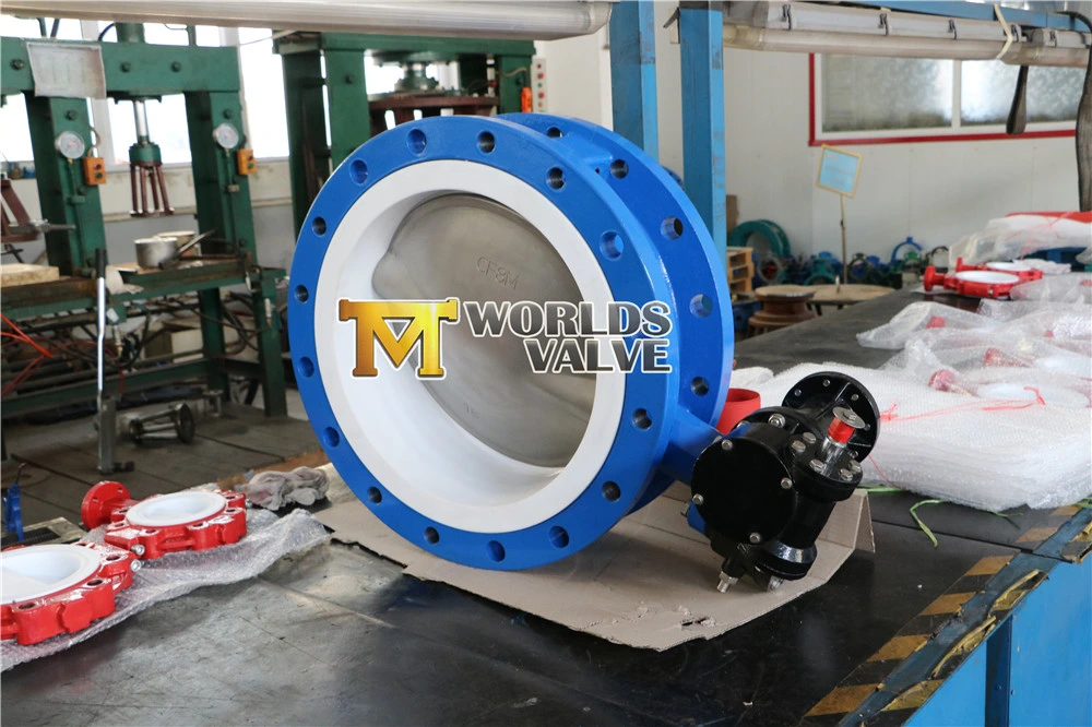 PFA Lining Double Flange Butterfly Valve C/W Worm Gear/Iornlever /Aluminum Lever/Electric/Pneumatic Actuator