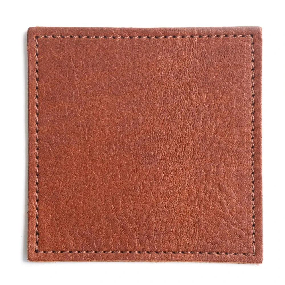 Brown PU Coasters Embossed Logo OEM Office Cup Mat Square Home Drink Placemat Leather Coaster