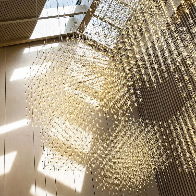 LED Light Cube Interior lustre Hotel Project lobby personalizado em grande escala Lustres quadrados