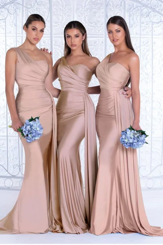 One Shoulder Bridemaid Dresses Satin Mermaid Evening Gowns E2253