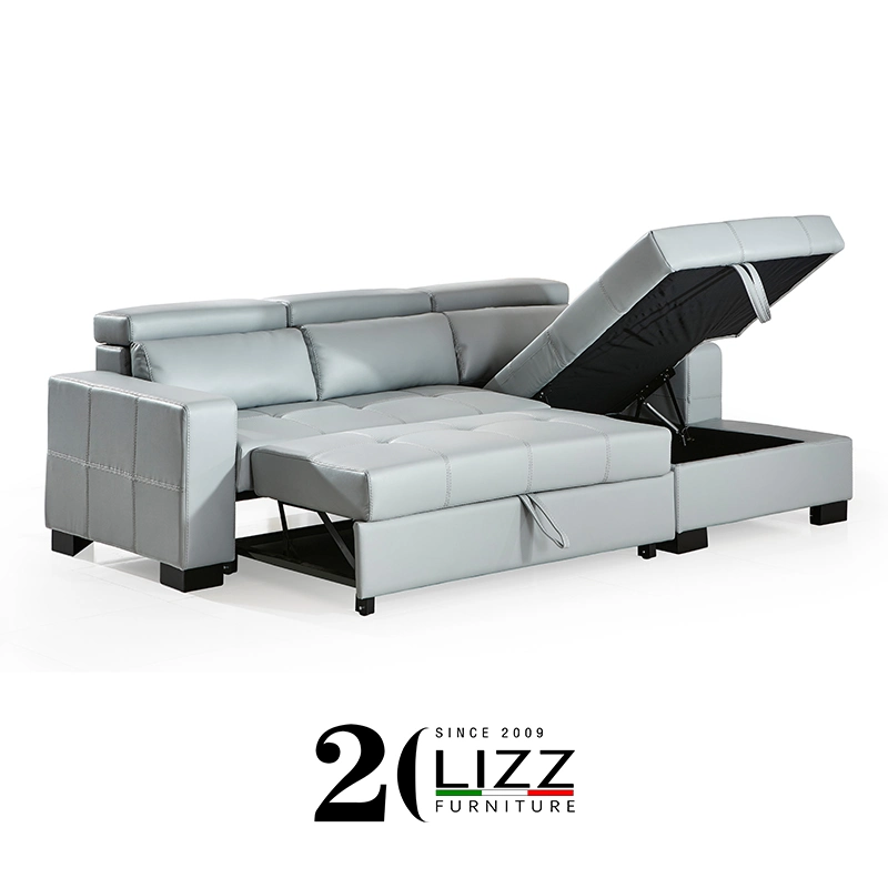 Modern Design Living Room Leisure Genuine Leather Corner Sofa Bed with Storage Function