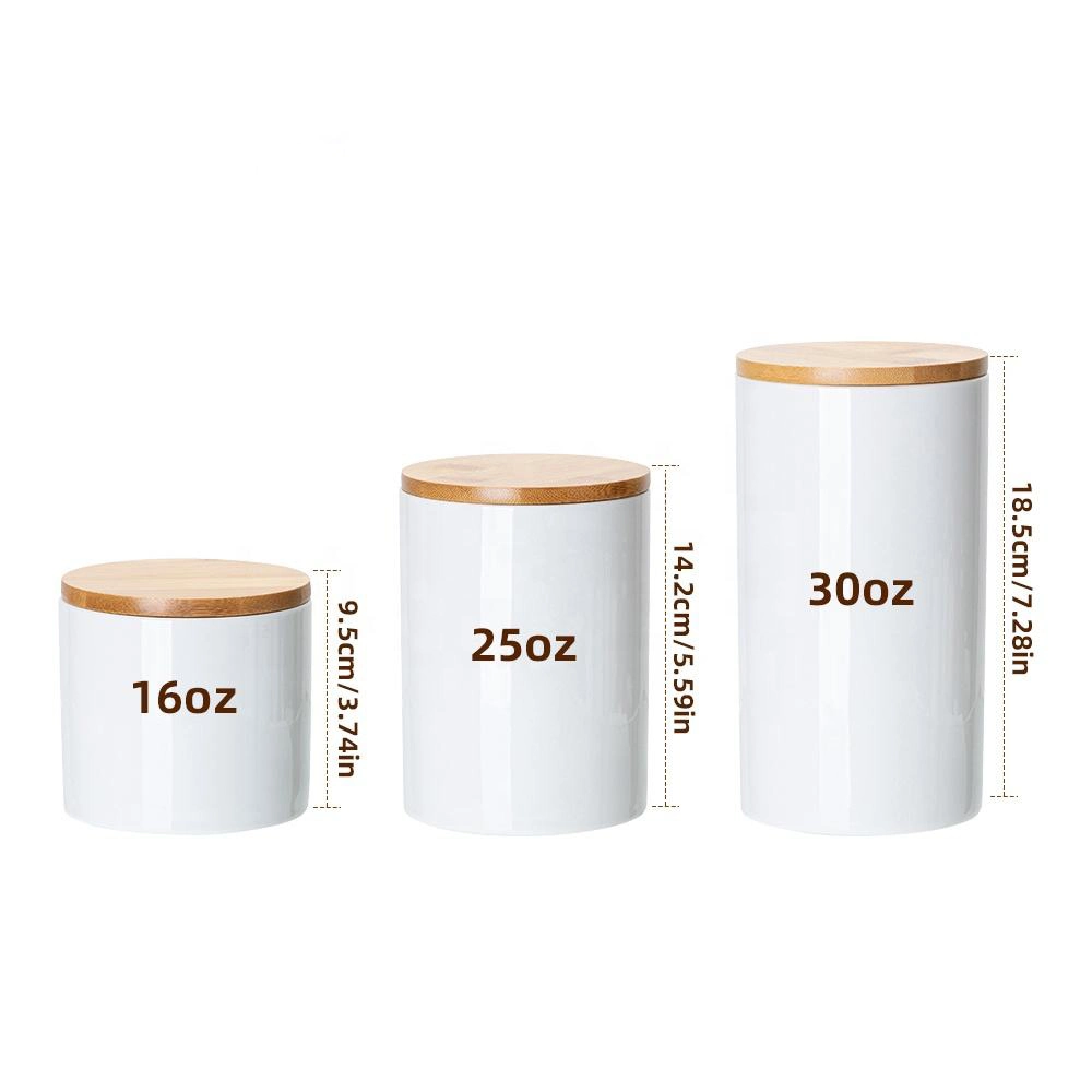 Wholesale/Supplier Custom 16oz 25oz 30oz Sublimation Blanks Ceramic Food Kitchen Containers Ceramic Storage Jars with Bamboo Lid