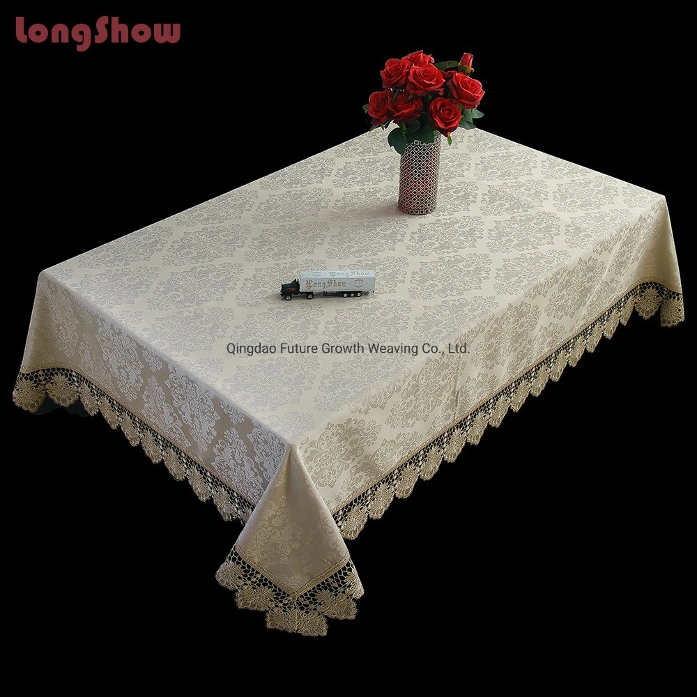 Custom Home Textile Polyester Jacquard Coffee Color Table Cloth Set/Table Cover