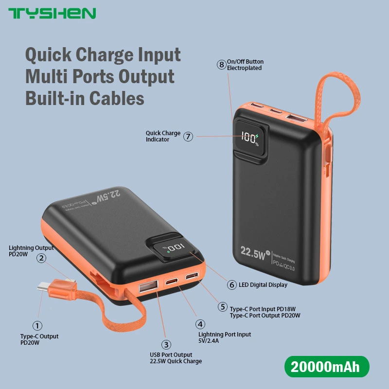 Compact Size Power Bank 20000mAh with Output Cable