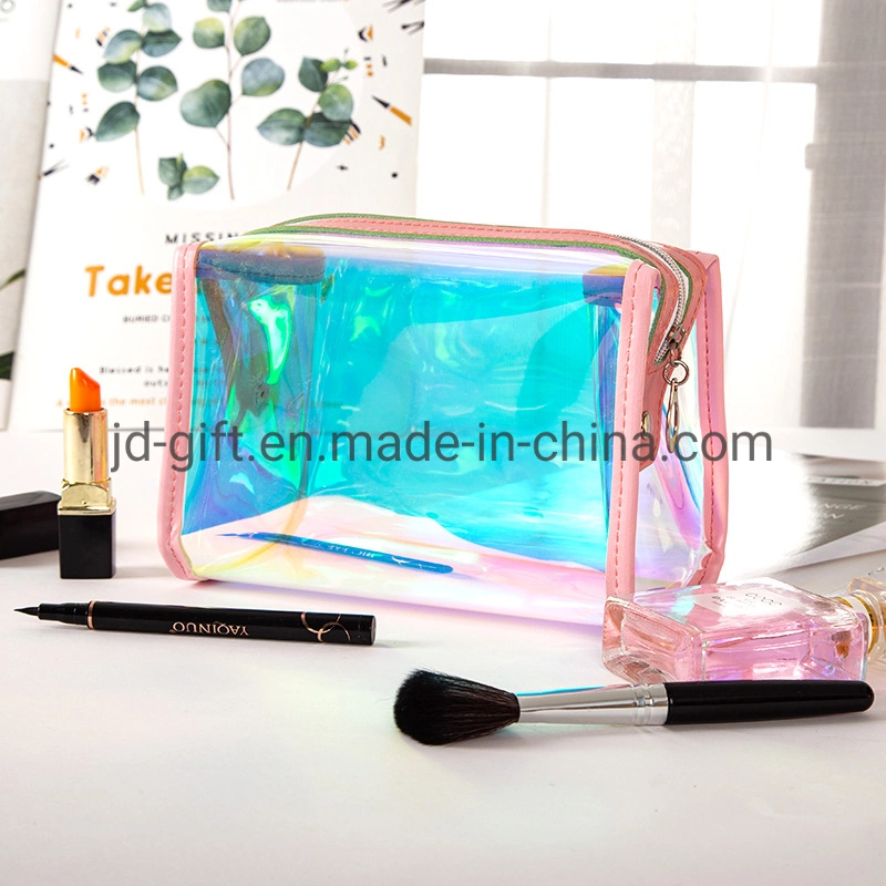 Biodegradable Holographic TPU Plastic Makeup Travel Bag Custom Toiletry Bag Clear Cosmetic Bags