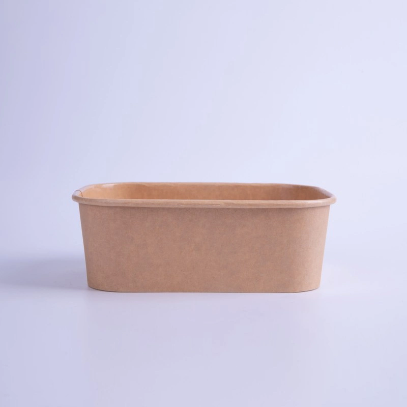 PLA 500ml Kraft Paper Take Away Food Packing Container Rectangle Paper Salad Bowl with Lid