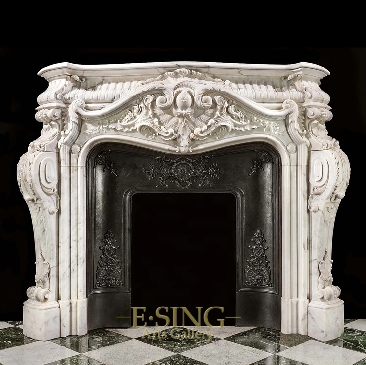 High-Quality Hand Carved Decorative Indoor Natural Stone Marble Fireplace