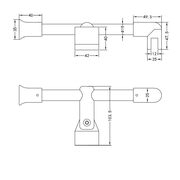 Fijación de conector de puerta de baño de cristal a pared en T de latón