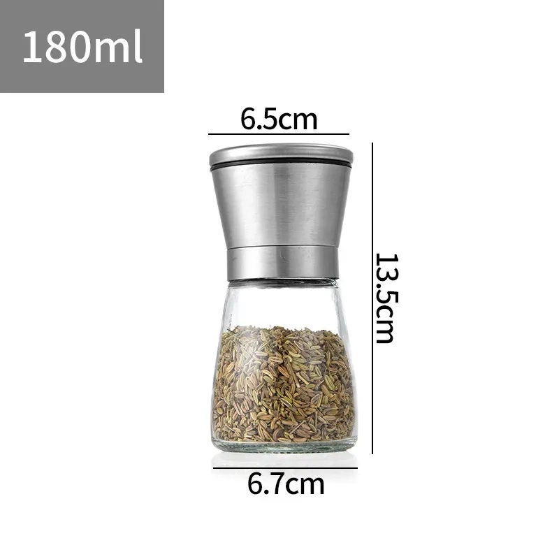 Hot Selling Stainless Steel Adjustable Coarseness Salt Mill Glass Bottle Good Grips Contoured Mess-Free Pepper Grinder