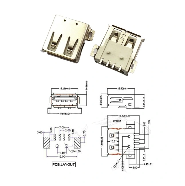 Micro 5POS Connector, Male Head Single Leg Double Cartridge Plate 90 Degree Welding Pad