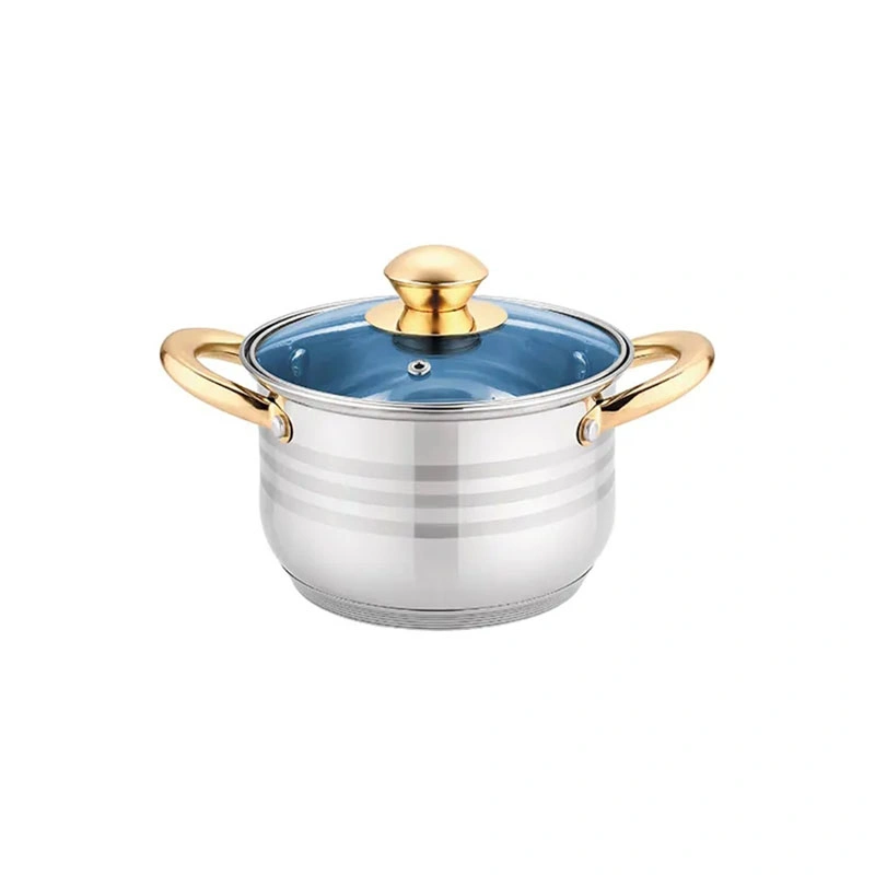 12PCS Poêle à frire Pot à lait Casseroles antiadhésives en acier inoxydable Ensembles de cuisine à induction Couvercle en verre bleu pour l'Amérique du Sud.