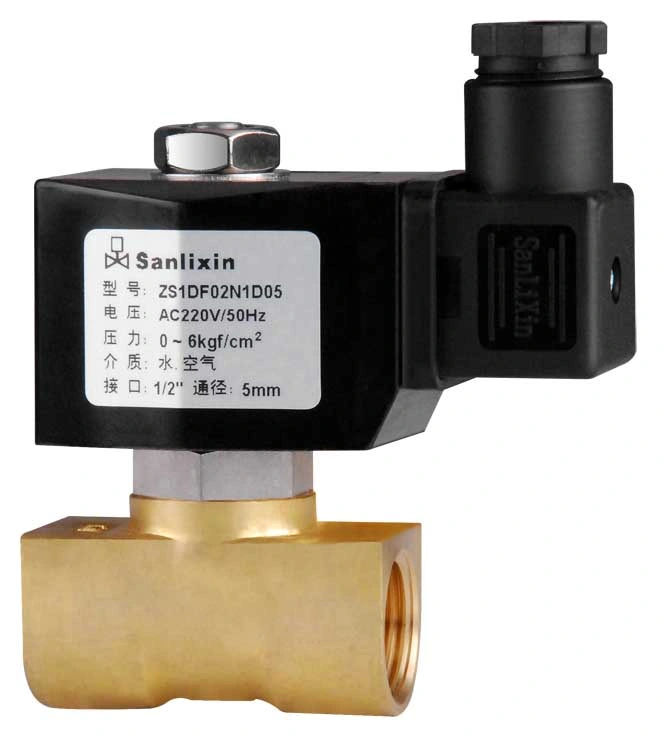 Válvula solenoide de latón de 2 vías para agua y aire de accionamiento directo.