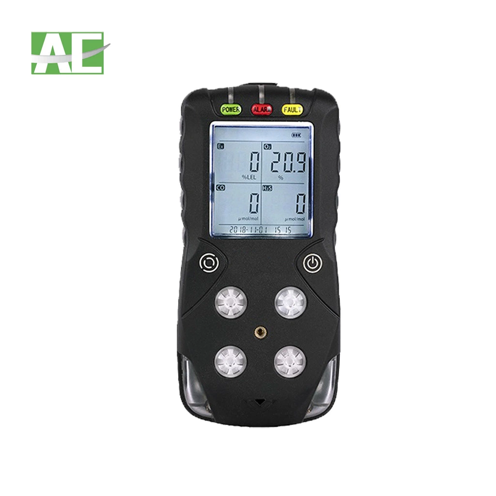 LCD Display Handheld Portable Gas Leakage Detector for Lel H2s Co O2 with Button Operation