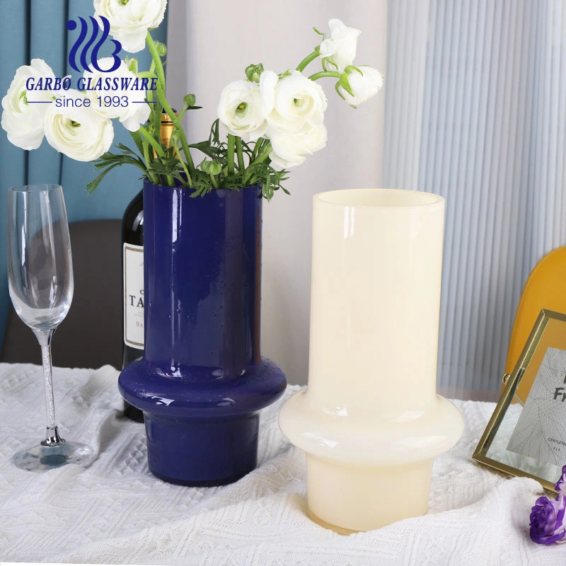 Tall Blue Glassware New Design Glass Flower Vase Customized Color Wholesale Glass Table Vase