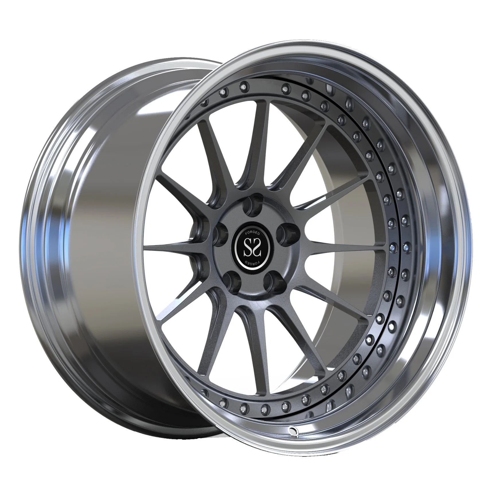 Polished Lip Forged Rims 2 Piece PC Deep Dish for Audi S3 Custom Gun Metal Spokes Discs Wheels