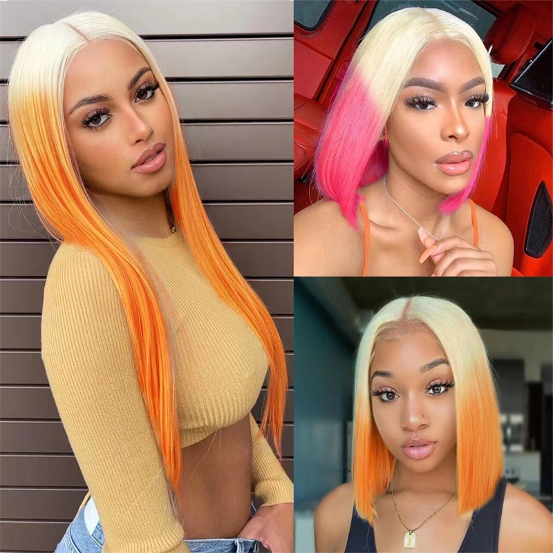 Hair Products Short Straight Hair with Gradual Center Parting Bobo Human Brazilian Hair Orange Wig