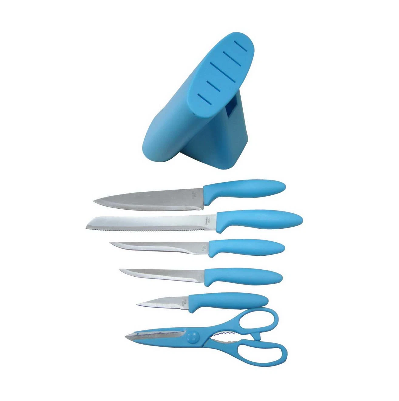 Blue Handle 7-Piece Kitchen Knives Set with Plastic Knife Holder