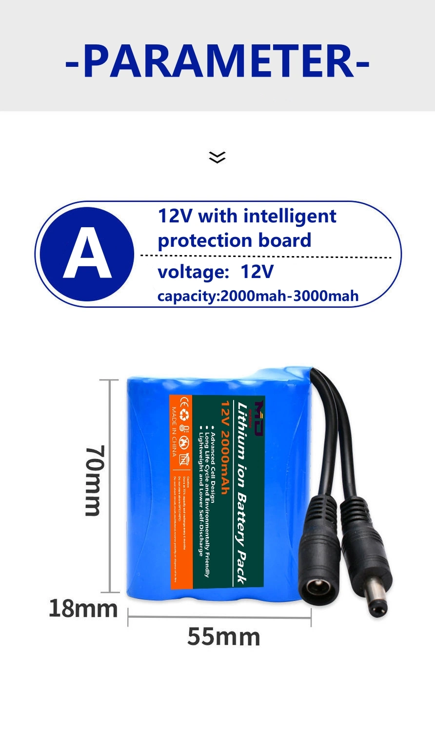 Batteries au lithium 2000mAh 3000mAh Pack de batteries rechargeables Li-ion18650 pour éclairage solaire.