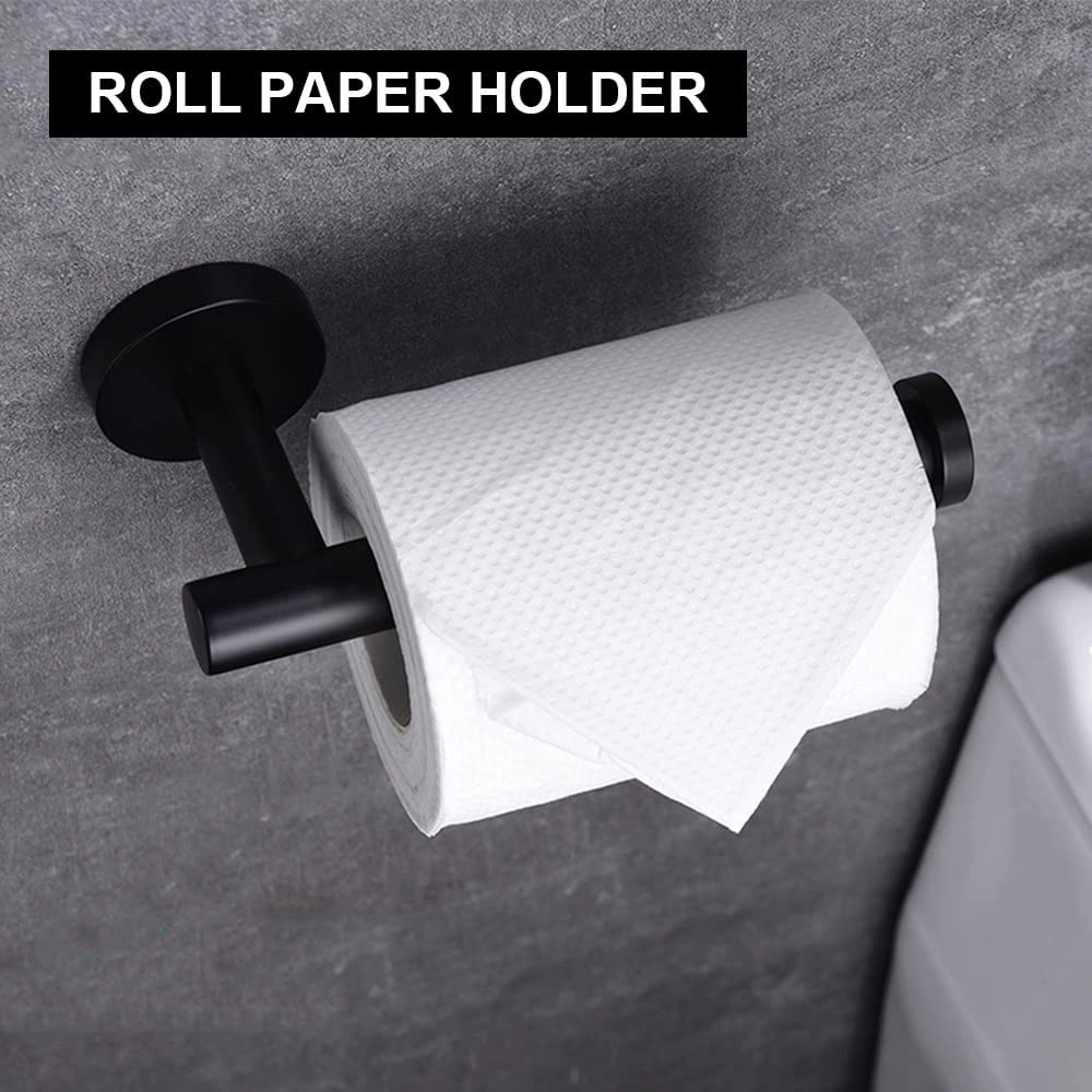 Black Wall Mounted Stainless Steel Bathroom Hardware Set Accessories Towel Rail Bar Toilet Paper Holders Towel Ring Hanger Hooks