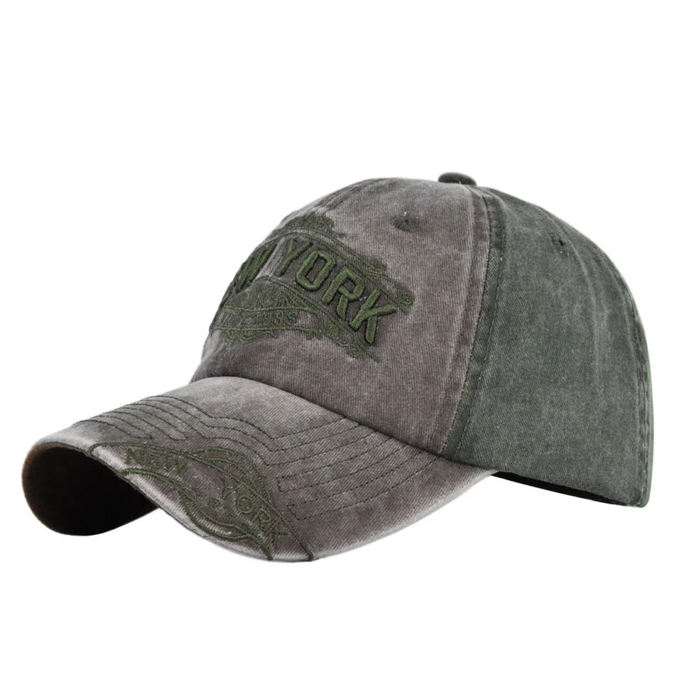 Los Sombreros bordados de Nueva York hombres angustiados Gorra gris y verde