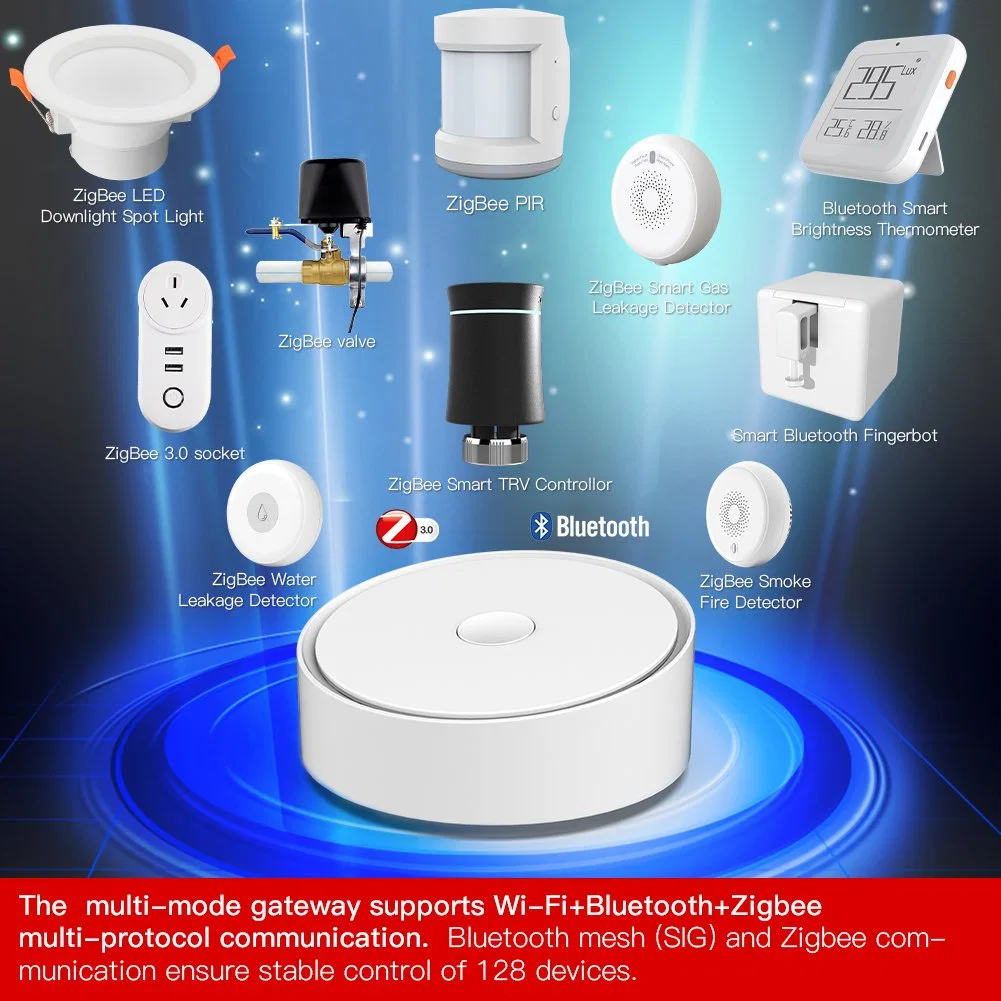 Smart Zigbee Bluetooth Mesh Wiif Multi-Mode Gateway Hub Max 128 Devices for Sensor, Door Lock, Internet, Camera, Valve, Wall Switch Tuya Wireless Remote Control