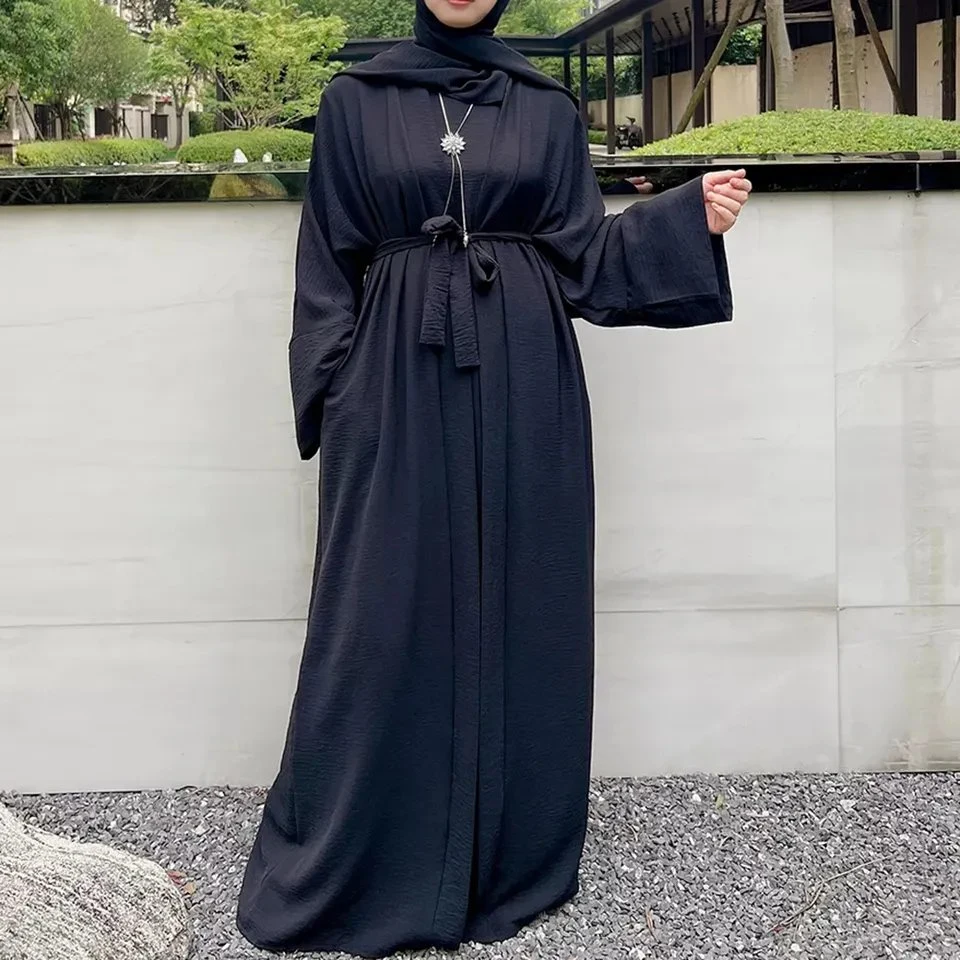 Dubai Solid Color Two Piece Set Abaya Women Muslim Dress