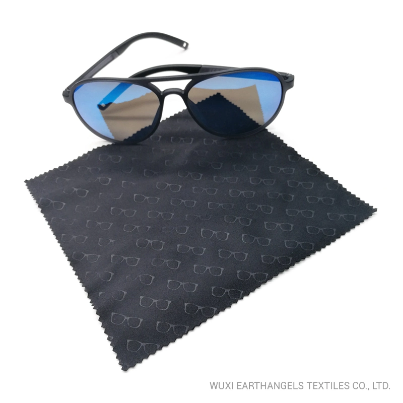 Custom Logo Black Microfiber Embossed Glasses Cleaning Cloth