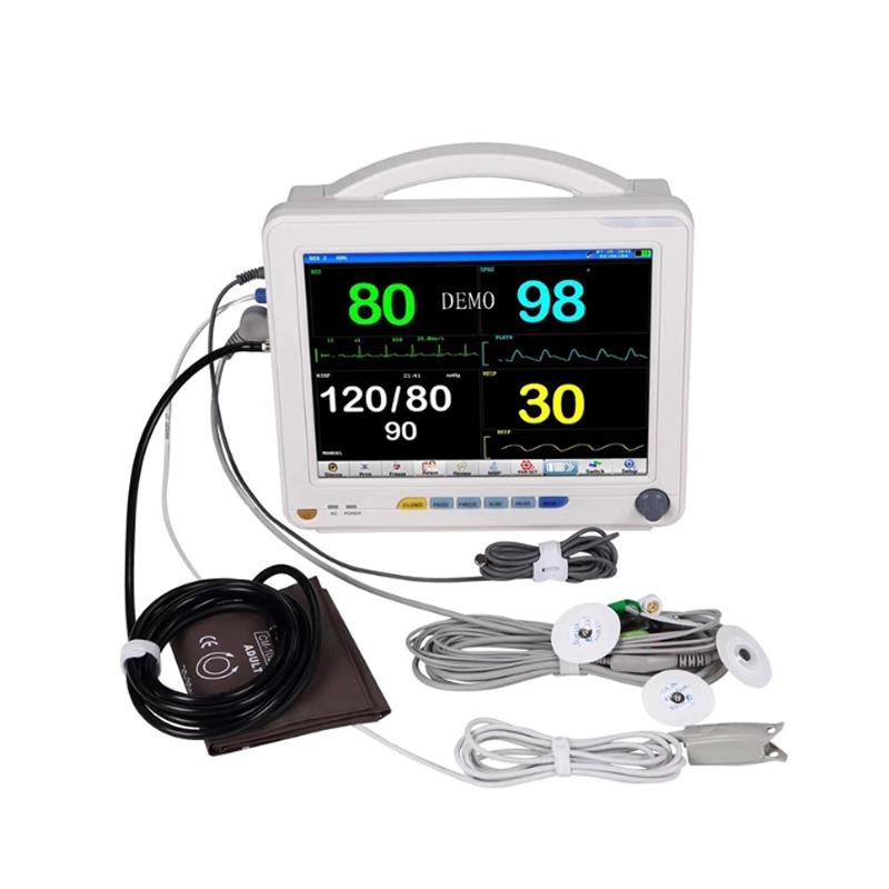 Medical 7inch Vital Signs ECG, NIBP, SpO2, Pr, Resp., Temp., Hr, Patient Monitor with Built-in Battery