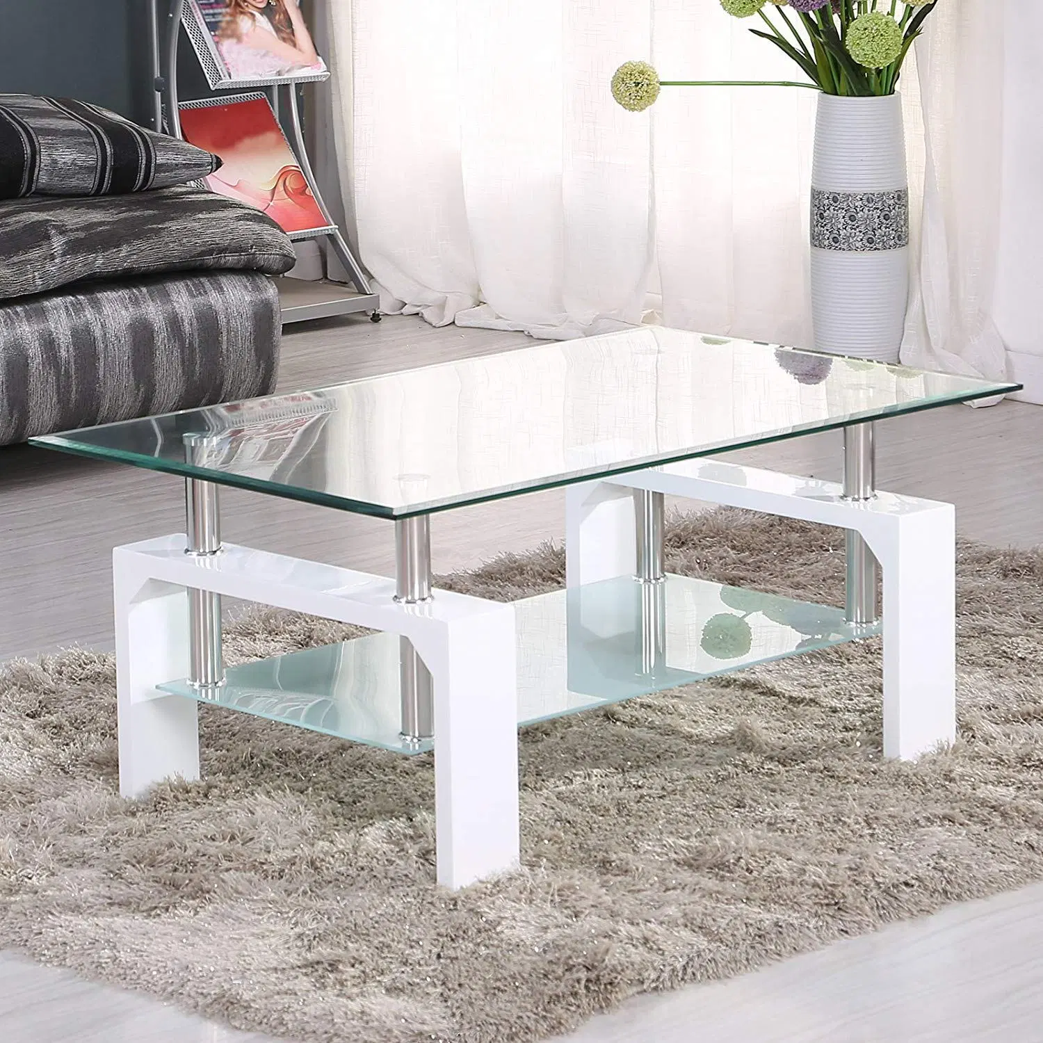 Neues Design Moderne Schwarze Quadratische Glas Couchtisch Wohnmöbel Sofa-Beistelltisch