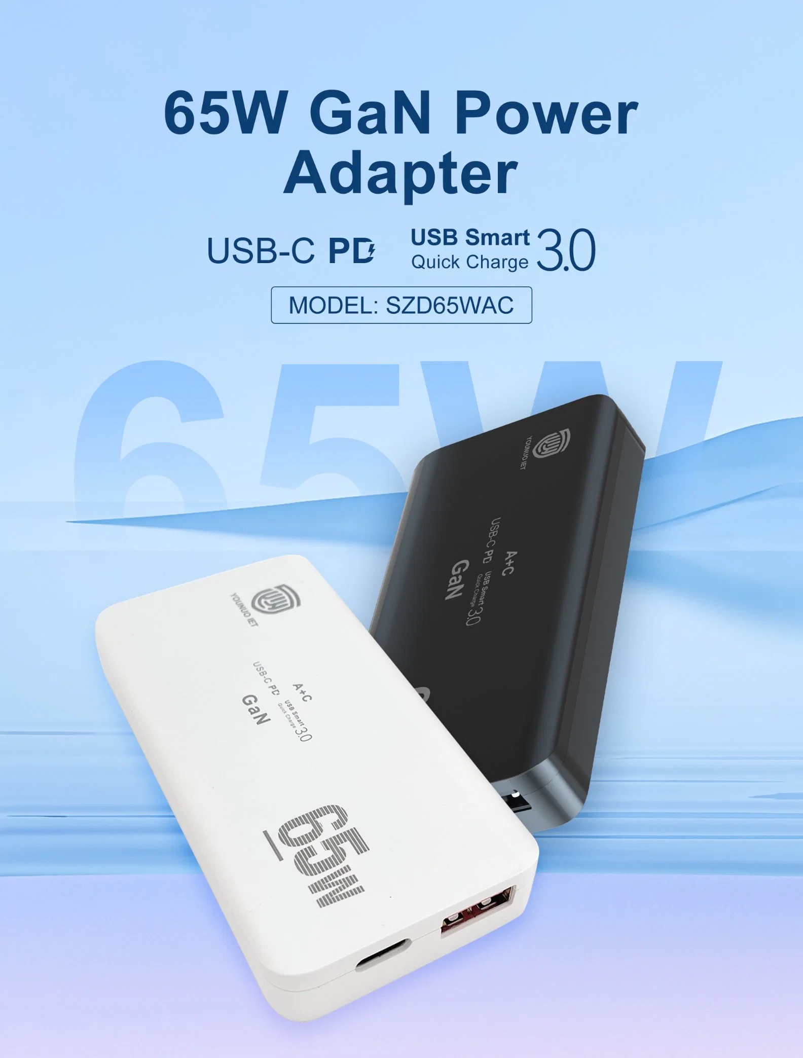 Factory Price Desktop Type C & USB-a Phone Fast 65W GaN Charger