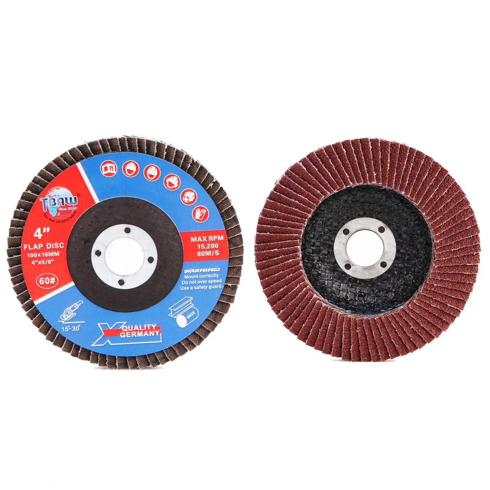 China Factory 4inch 100X16mm Aluminum Oxide Red Sand T27/T29 Flap Disc