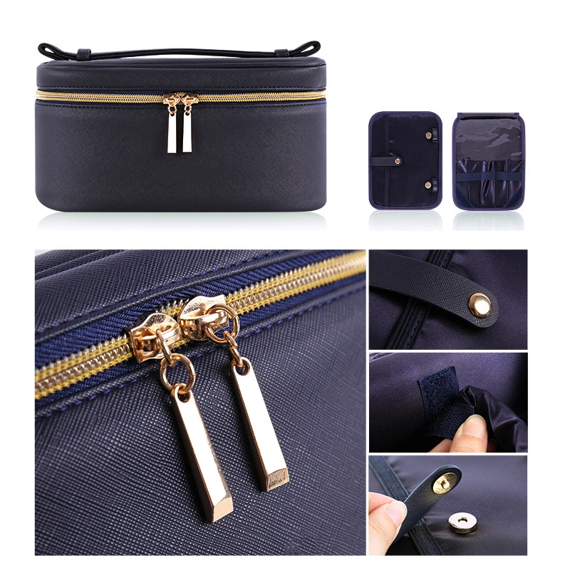 Luxury Waterproof PU Artificial Leather Square Makeup Beauty Case Portable Brush Compartments Cosmetic Bags & Cases
