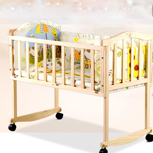 Modern Style New Design Wood Pine Baby Cot Strong Quality Baby Bed Crib