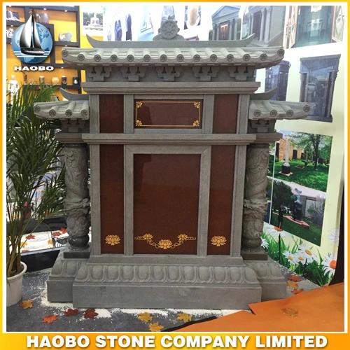 Chinese Roof Design Family Gravestone with Dragon Columns