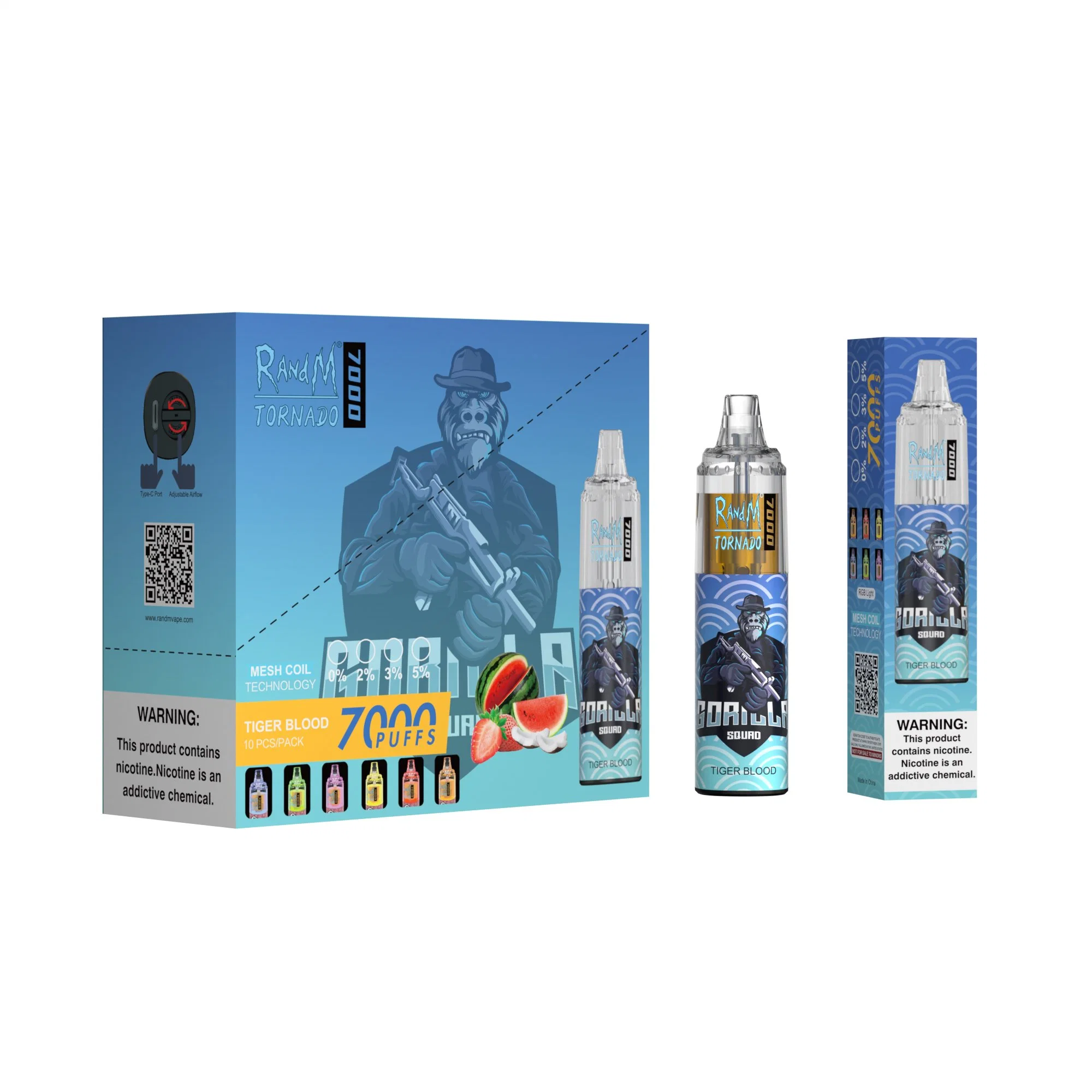 Mayorista/Proveedor Randm auténtico Tornado 7000 inhalaciones Mayorista/Proveedor de pilas recargables Rnm desechables Vape vaporizador con luz RGB