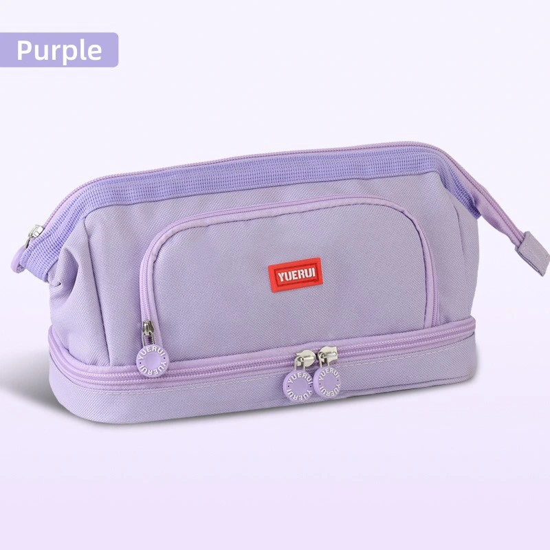 Púrpura Bolsa lápiz de gran capacidad Bolsa lápiz de mano Bolsa de plumas Bolsa de cosméticos portátil