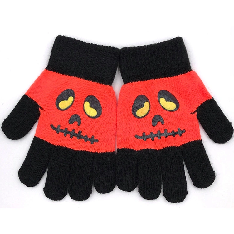 Halloween Adult Offset Printing Knitted Wool Dotted Glue Magic Warm Gloves