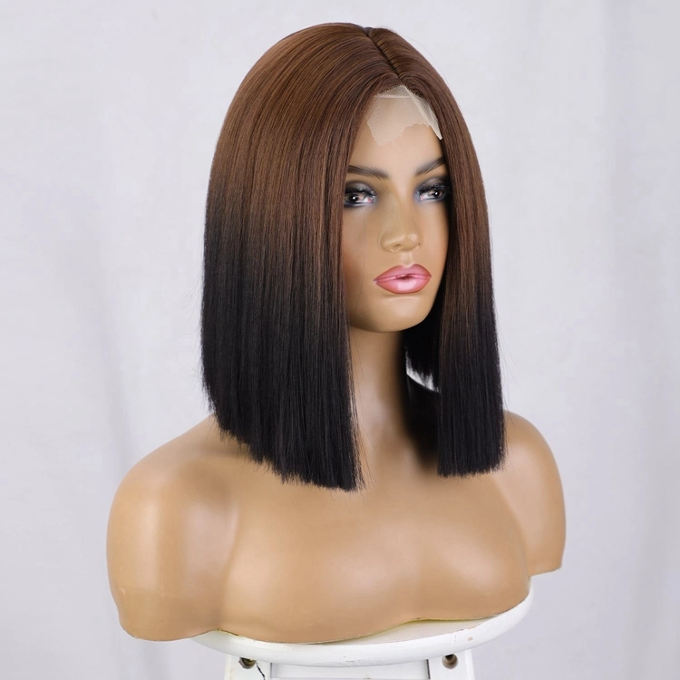 Ombre Brown Short Straight Bob U Part Synthetic Hair Wig