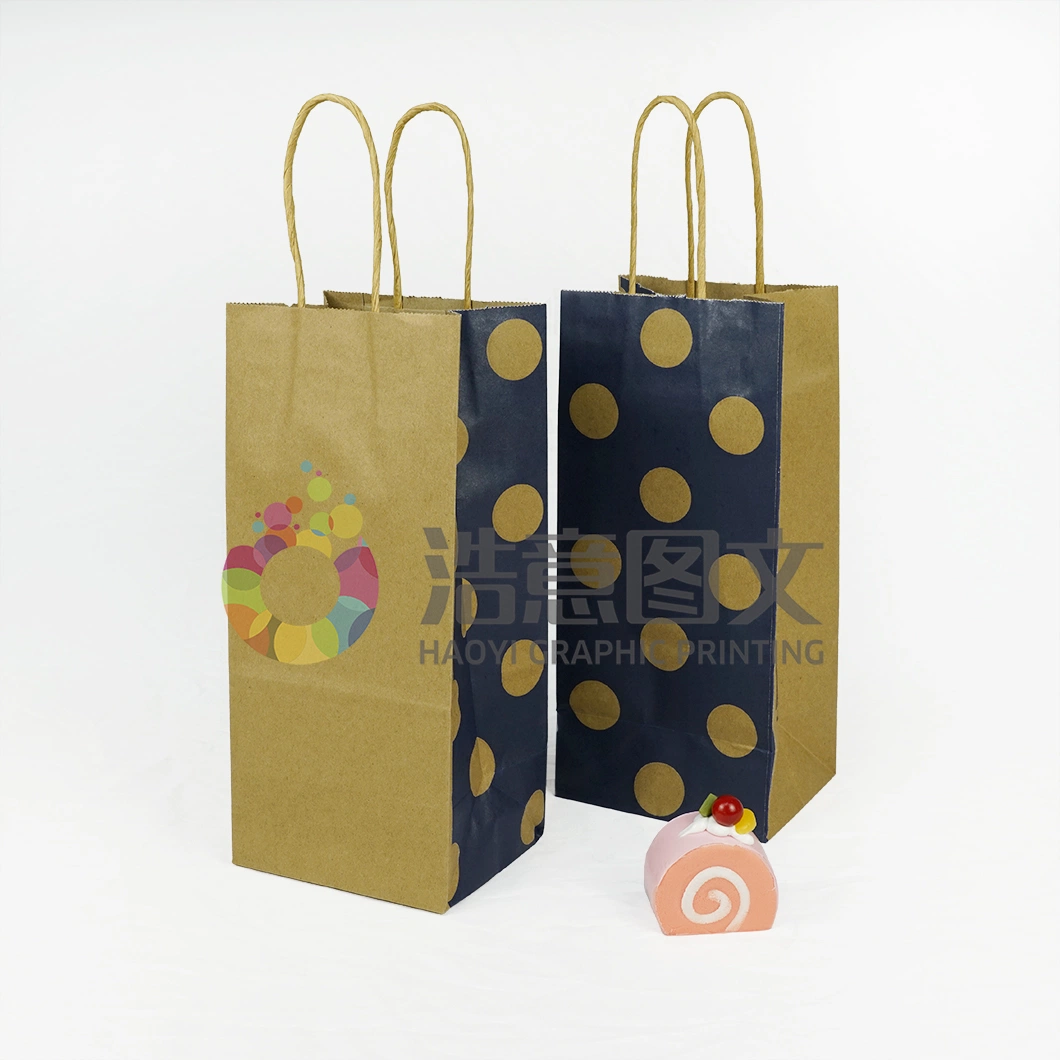 China Wholesale Promotional Custom Take Away Food Bag Fashion Shopping Bag Brown Kraft Paper Bag with Logo Printed Handle